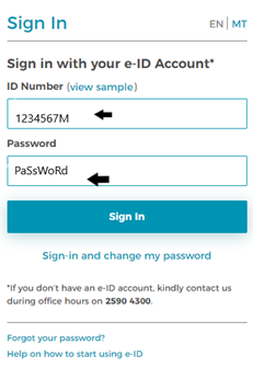 e-ID sign in form